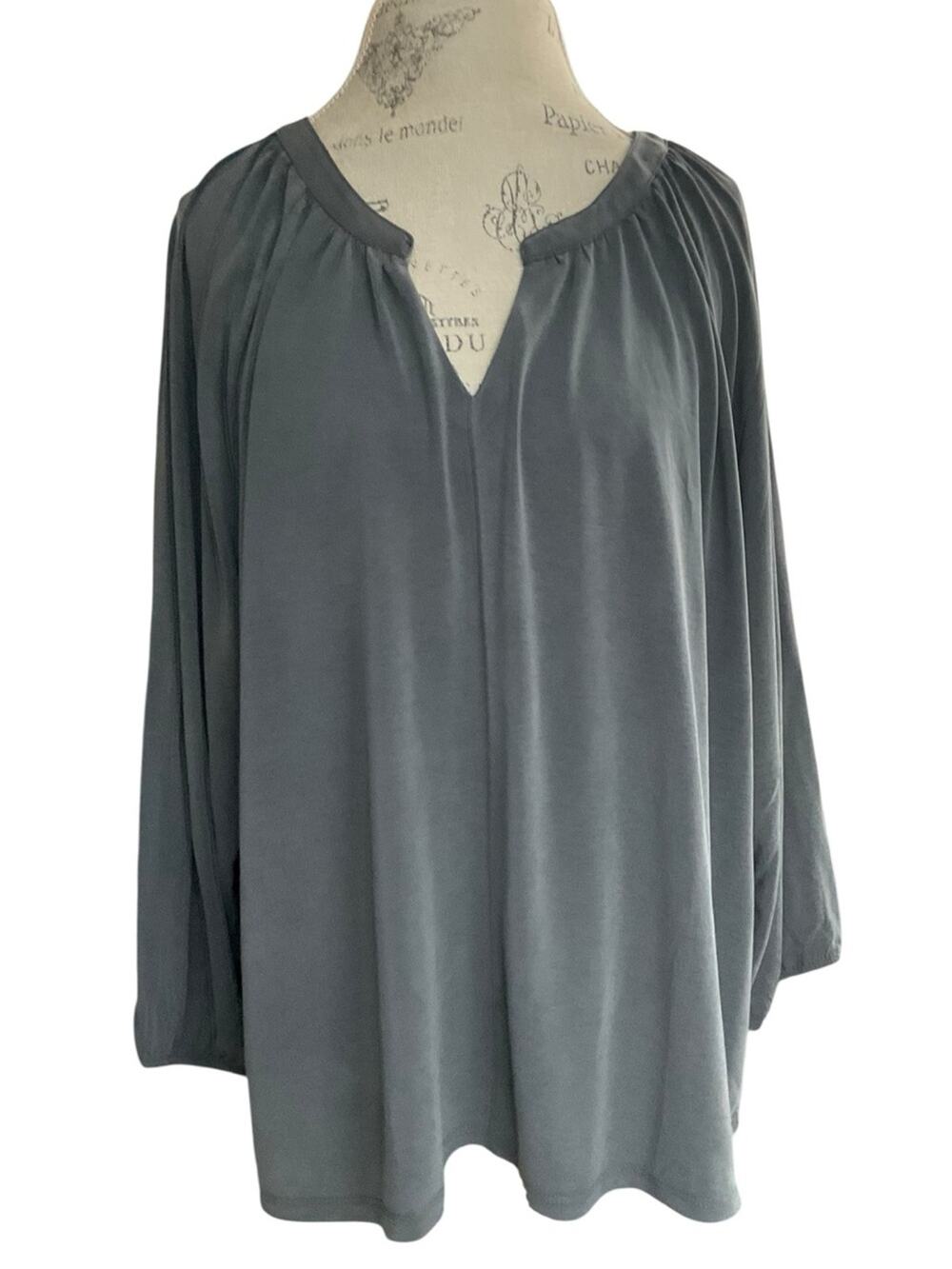 Lucky Brand Women's Notch V-Neck Top Blouse Gray Charcoal Size XXL NWT